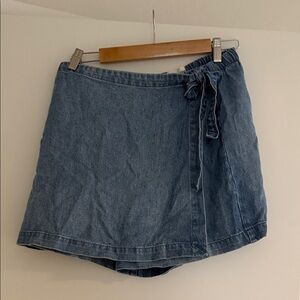 Denim Wrap Skirt with Bow